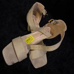 Pierre Dumas Beige Suede Block Heel Sandals